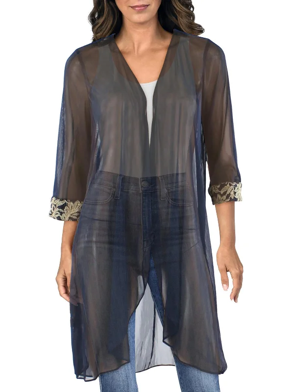 Petites Womens Mesh Sheer Duster Blazer New Women's Blazer