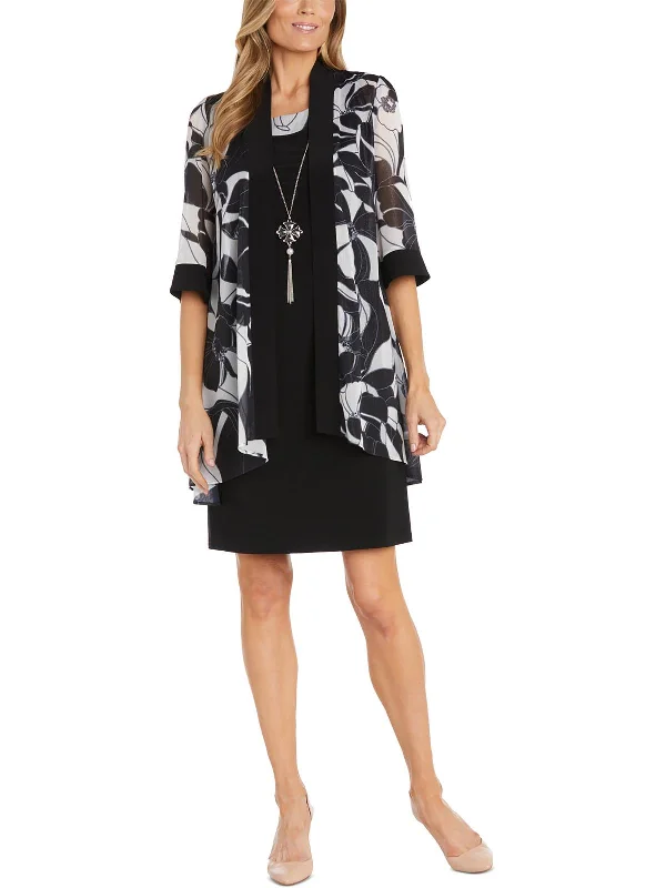 Petites Womens Metallic Chiffon Open-Front Blazer Cotton Blend Blazer