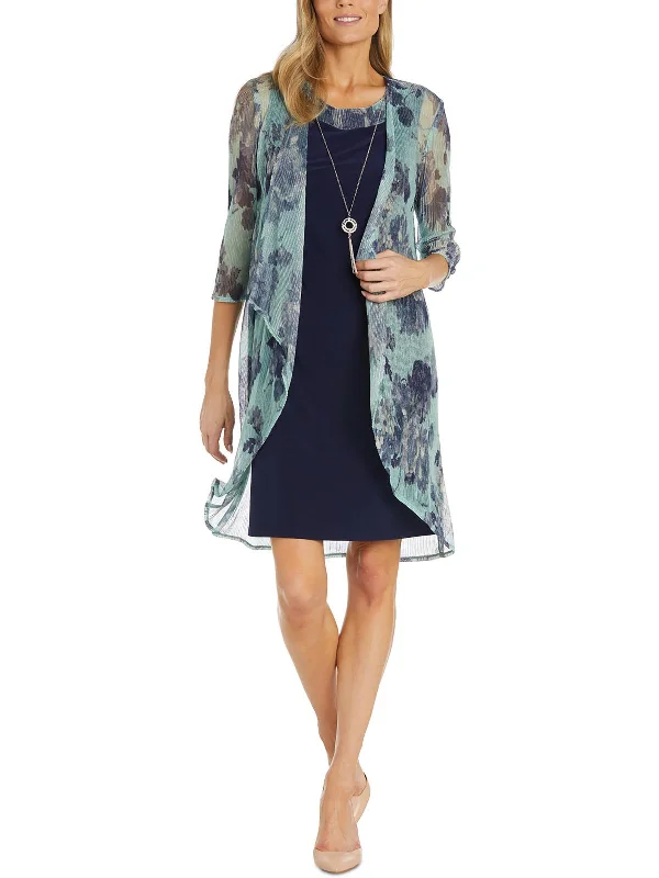 Petites Womens Metallic Floral Print Open-Front Blazer Women's Luxurious Jacket