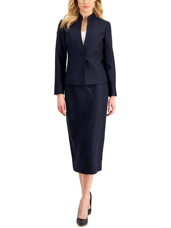 Petites Womens Metallic Polyester One-Button Blazer Women's Trendy Jacket