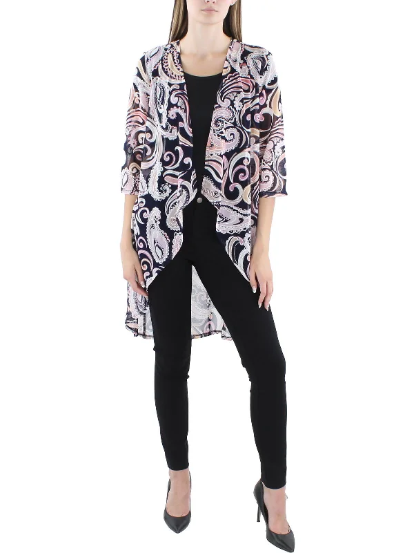 Petites Womens Open Front Textured Duster Blazer Women's Elegant Suit