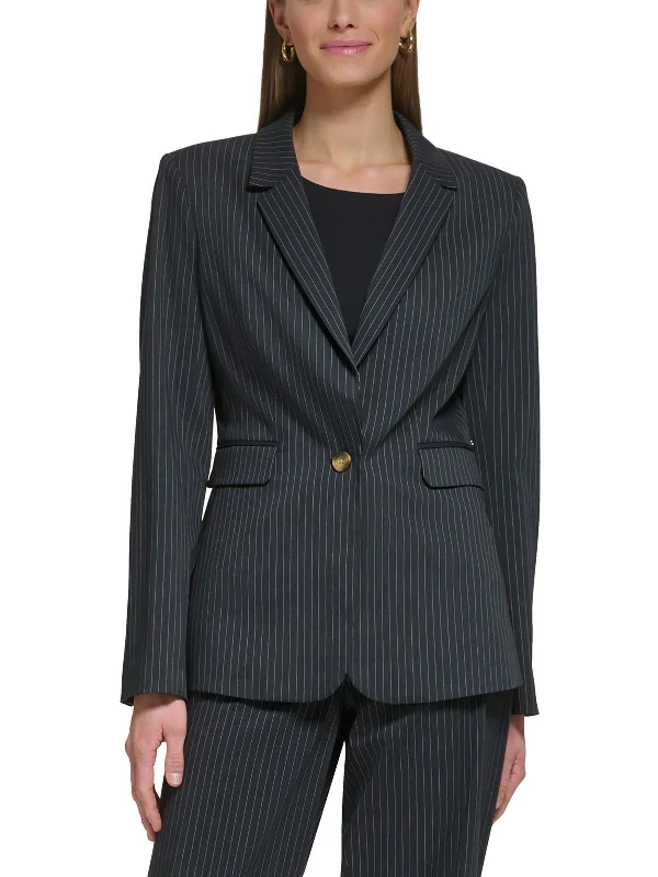 Petites   Womens Pinstripe Knit One-Button Blazer Women's High-End Blazer