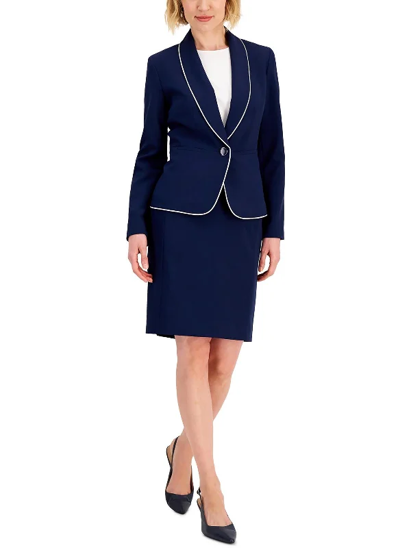 Petites Womens Piping Work Wear One-Button Blazer Women's Vintage Jacket