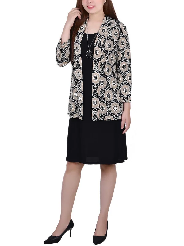 Petites Womens Printed Knit Open-Front Blazer Women's Fashion Blazer