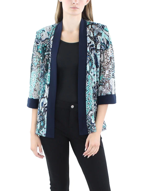 Petites Womens Printed Polyester Duster Blazer Slimming Women's Blazer