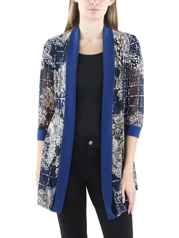 Petites Womens Printed Polyester Duster Blazer Women's Elegant Suit