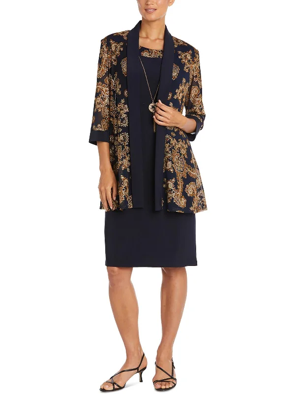 Petites Womens Printed Shawl Collar Open-Front Blazer Plus Size Women's Coat