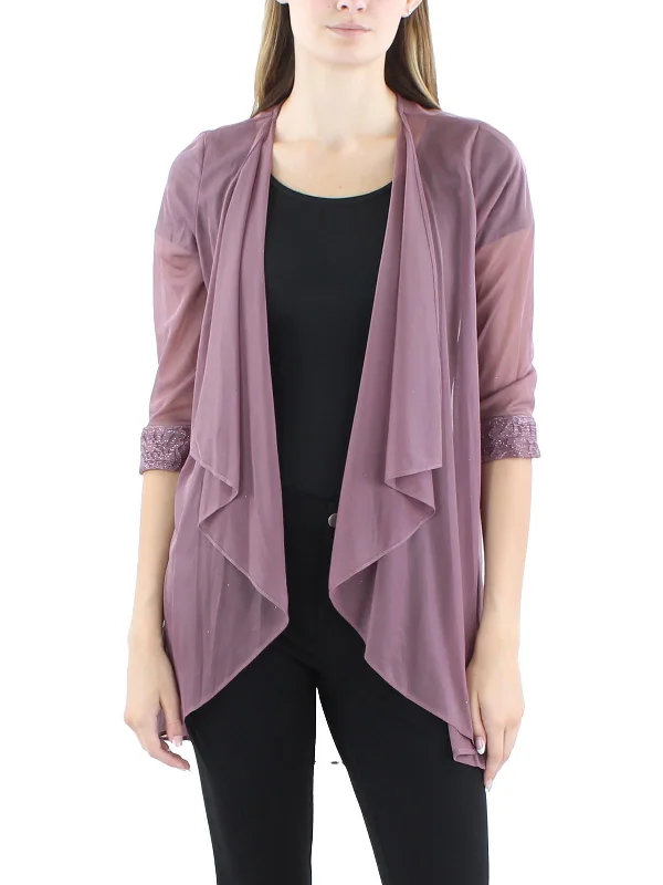 Petites Womens Sheer Polyester Duster Blazer Women's Vintage Suit