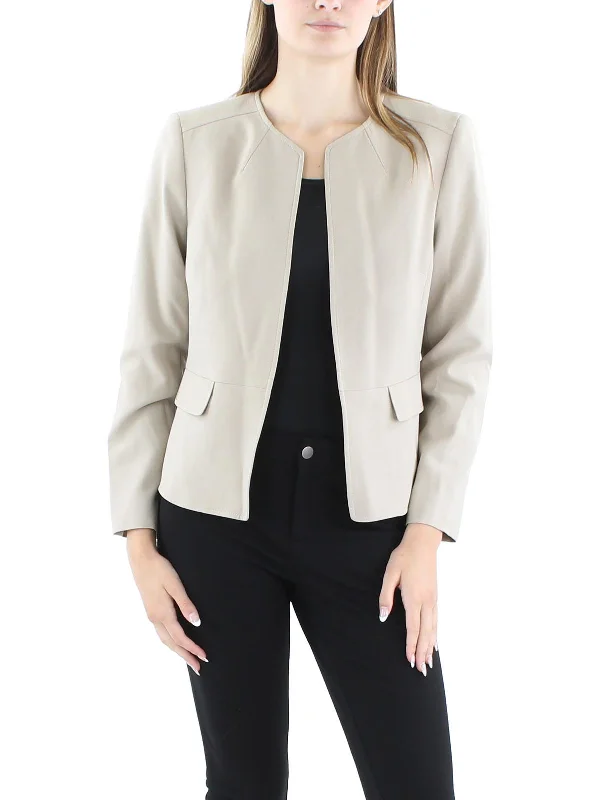 Petites Womens Solid Polyester Open-Front Blazer Summer Women's Jacket