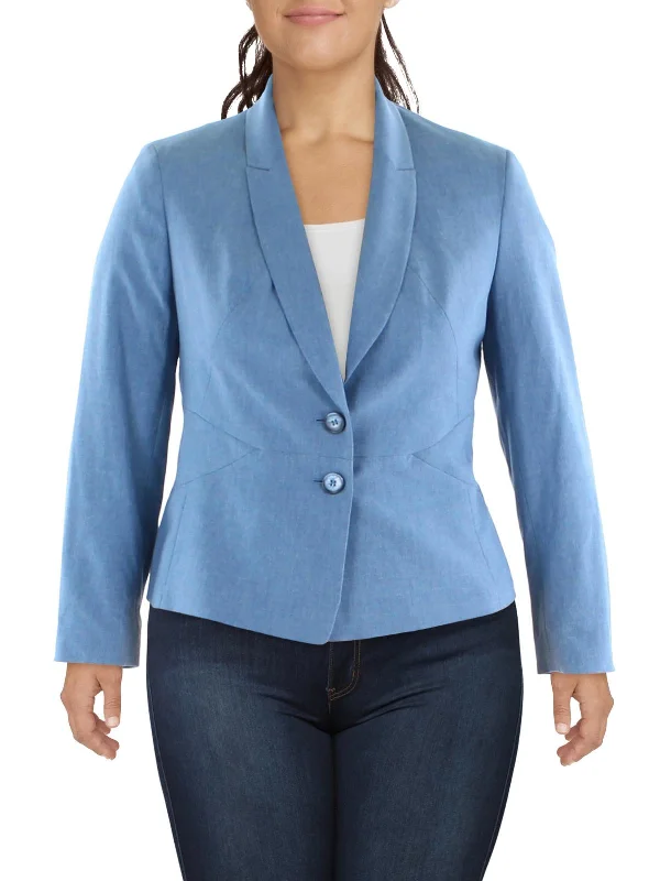 Petites Womens Woven Seamed Two-Button Blazer Women's Handmade Blazer