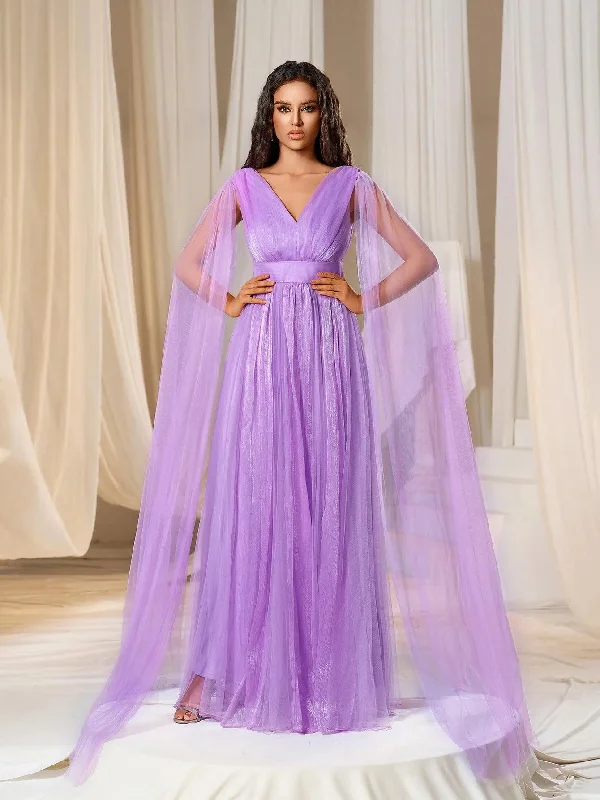 Plunging Neck A Line Bridesmaid dress With Cape Tunics Party sparkling