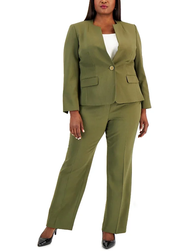 Plus Womens Collarless Professional One-Button Blazer Women's Boutique Jacket