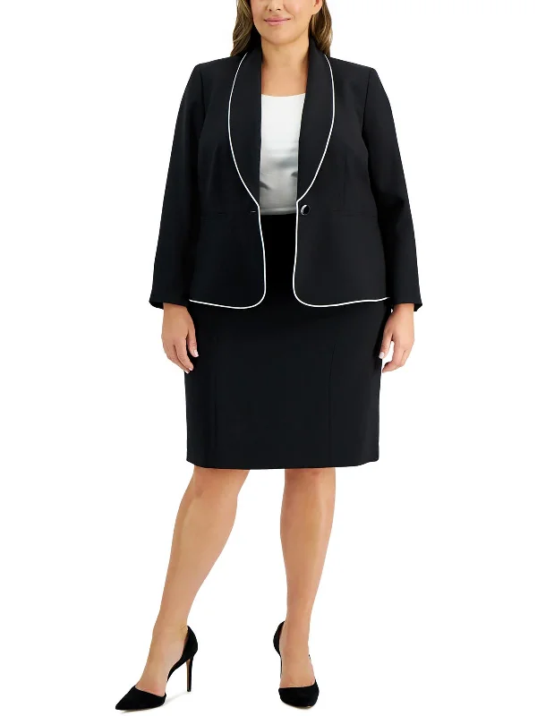 Plus Womens Contrast Trim Polyester One-Button Blazer Women's High-End Blazer