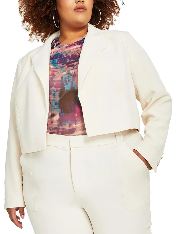 Plus Womens Crepe Open-Front Blazer Women's Vintage Suit