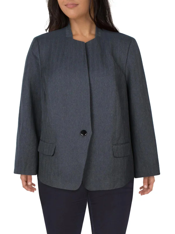 Plus Womens Herringbone Polyester One-Button Blazer Slim Fit Blazer