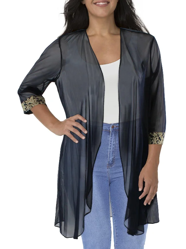 Plus Womens Mesh Contrast Trim Duster Blazer Women's Handmade Blazer