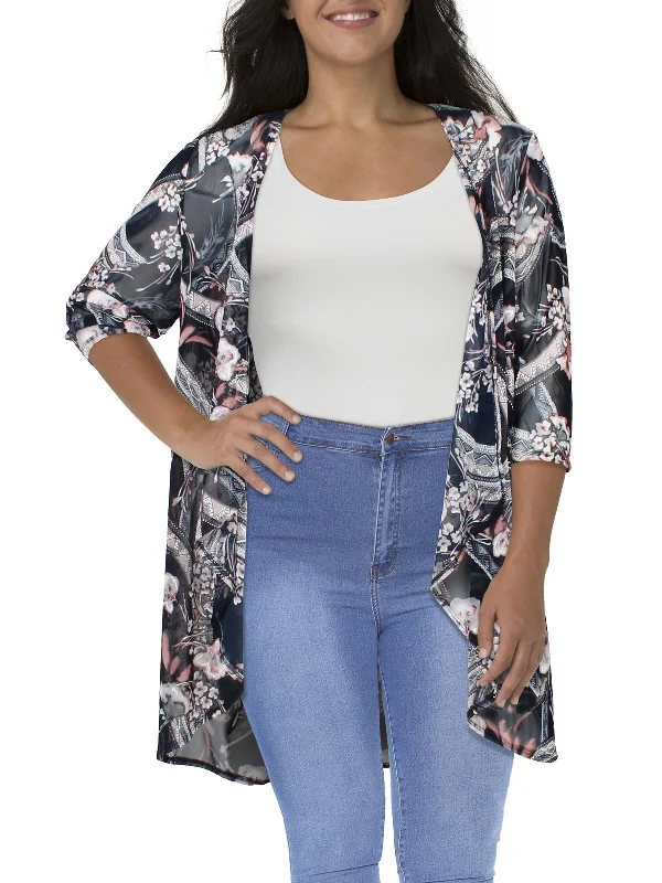 Plus Womens Mesh Printed Duster Blazer Women's Custom Jacket