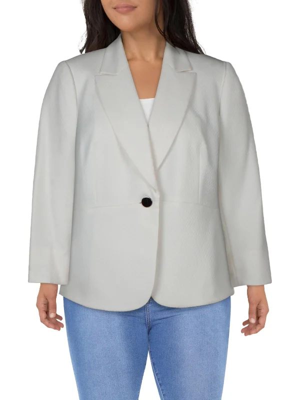 Plus Womens Notch Collar Office One-Button Blazer Women's Stripe Blazer