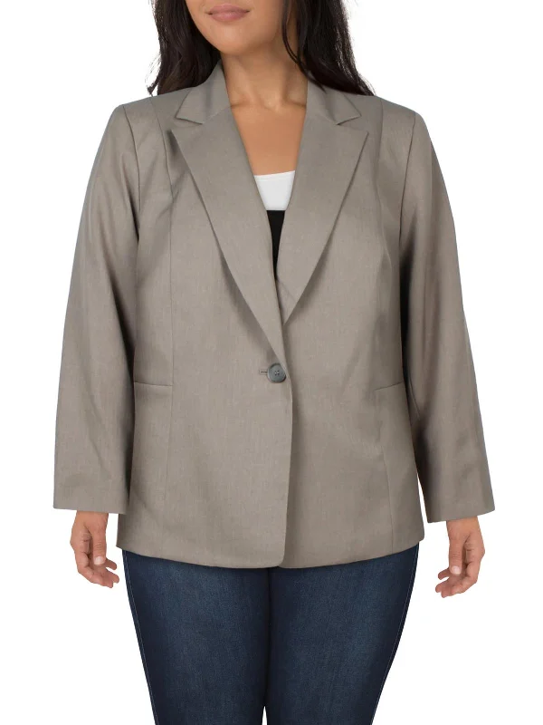 Plus Womens Notch Collar Work Wear One-Button Blazer Women's Trendy Jacket