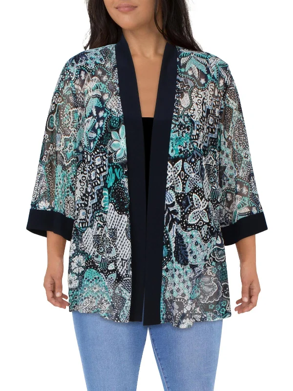 Plus Womens Printed Collarless Open-Front Blazer Women's Trendy Blazer