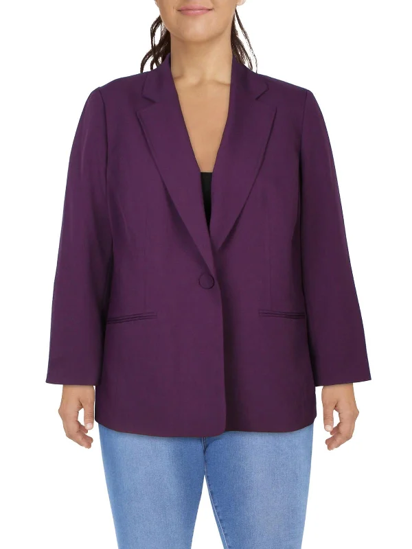 Plus Womens Solid Polyester One-Button Blazer Women's Premium Blazer