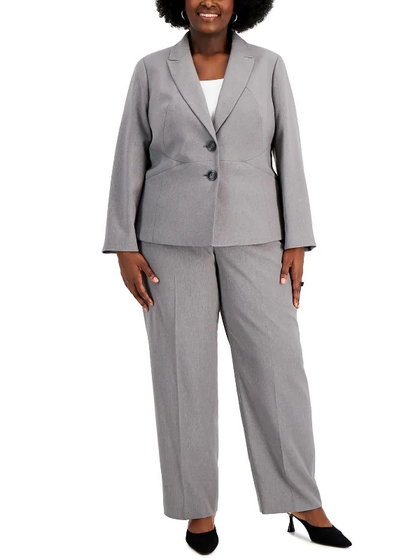 Plus Womens Solid Polyester Two-Button Blazer Women's Luxurious Jacket
