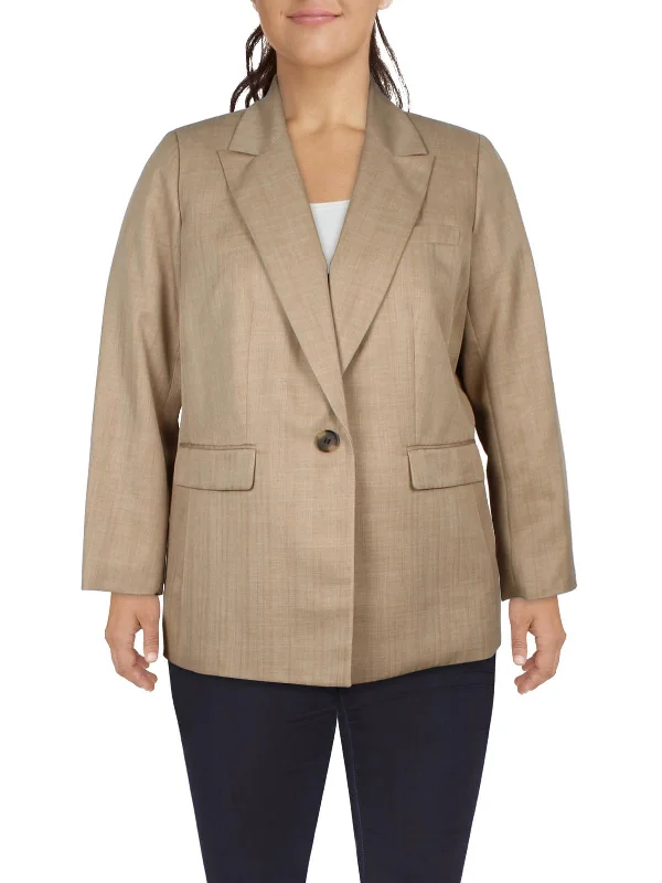 Plus Womens Striped Polyester One-Button Blazer Women's Designer Suit