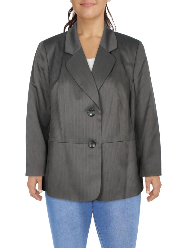 Plus Womens Striped Polyester Two-Button Blazer Women's Radiation Jacket