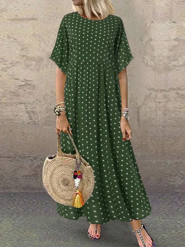 Polka Dot Small Fresh Plus Size Women's Long Dress Shift Classic Vintage