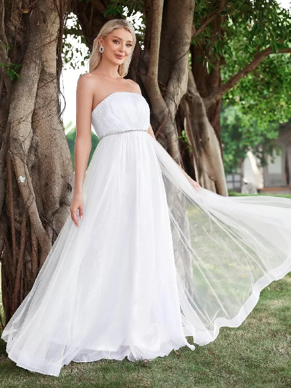 Rhinestone Waistband Decor Mesh Wedding Dress Tunics Fall fleece