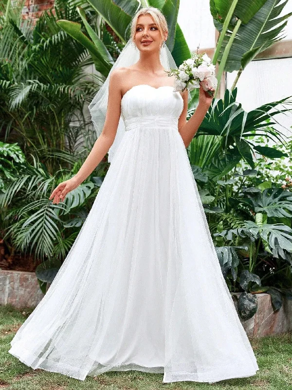 Ruched Waist Mesh Tube Wedding Dress Tunics Chinos classic