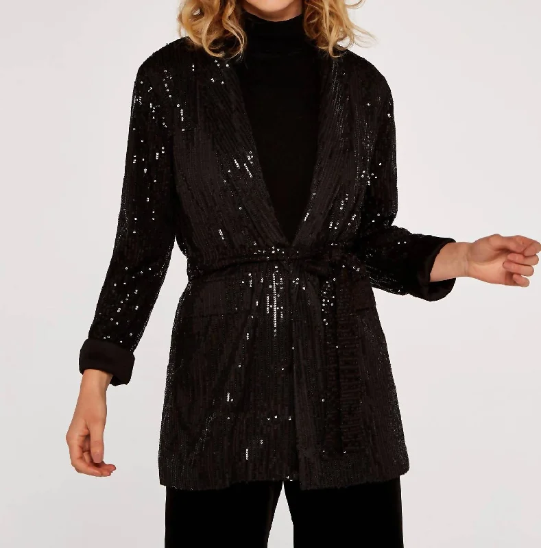 Sequin Belt Blazer In Black Women's Unique Blazer