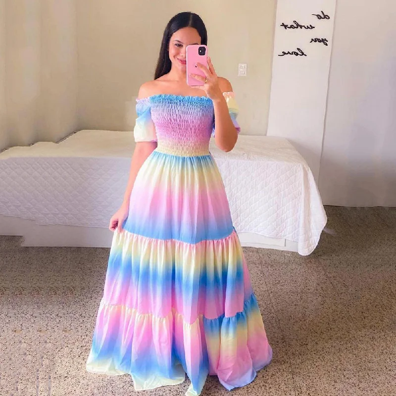 Sexy Off The Shoulder Flowers Long Dresses Maxi Flowy Bohemian