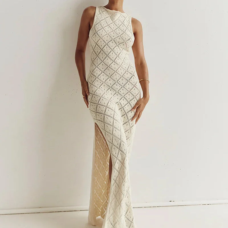 Sexy See Through Knitted Long Dresses for Women Shift Classic Vintage