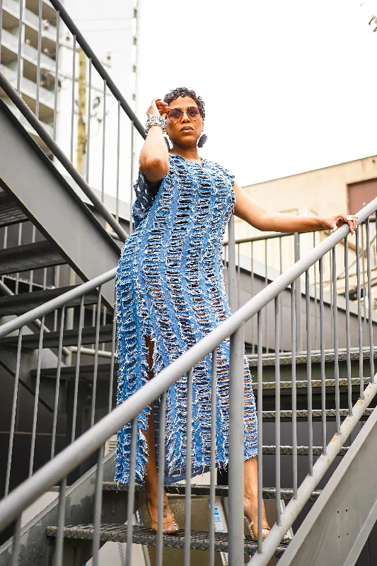Shredded in Pieces Long Dress Tunics Solid Classic