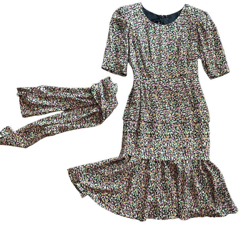 Silk Flowered Drop Waist Dress Tunics Evening elegant