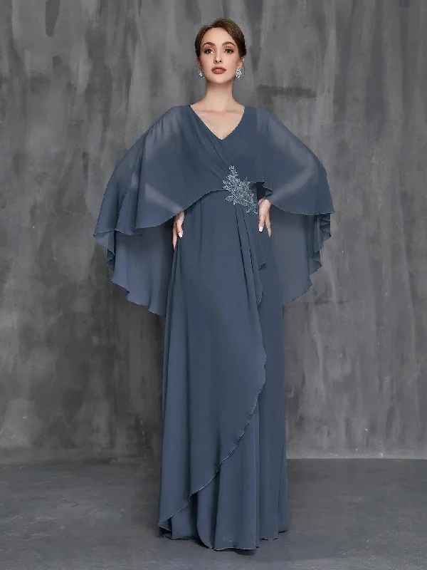 Womens' Applique Detail Chiffon Cape Dress Tunics Fleece cozy