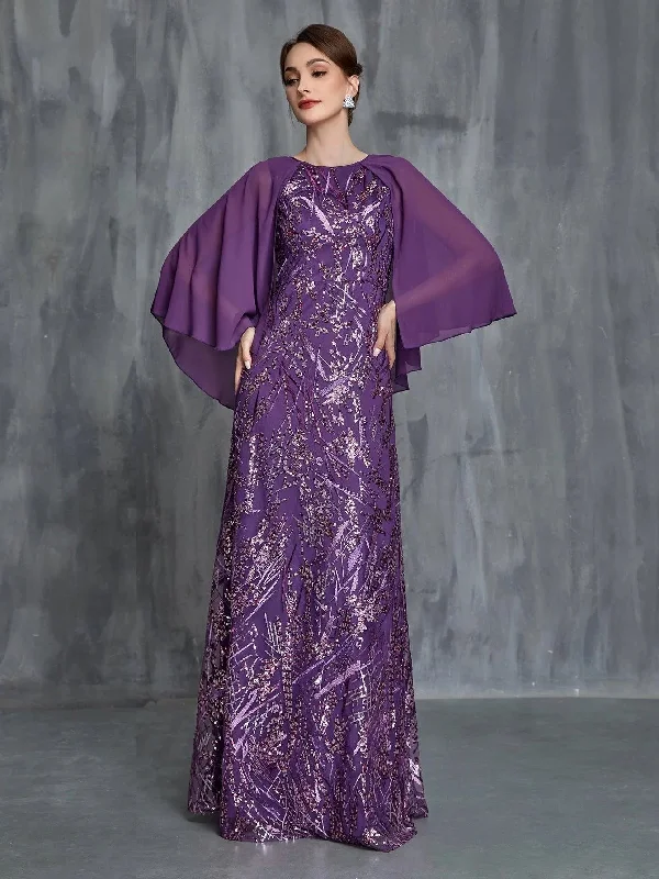 Womens' Contrast Cape Sleeves Sequin Formal Dress Tunics Custom made