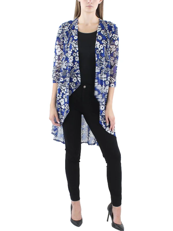 Womens Floral Print Drapey Open-Front Blazer Women's Long Blazer