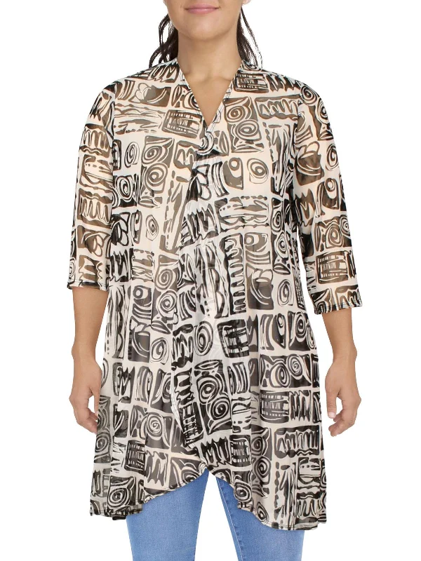 Womens Mesh Printed Duster Blazer Women's Trendy Jacket