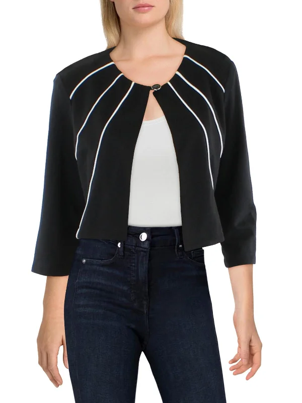 Womens Piping Cropped Collarless Blazer New Women's Blazer