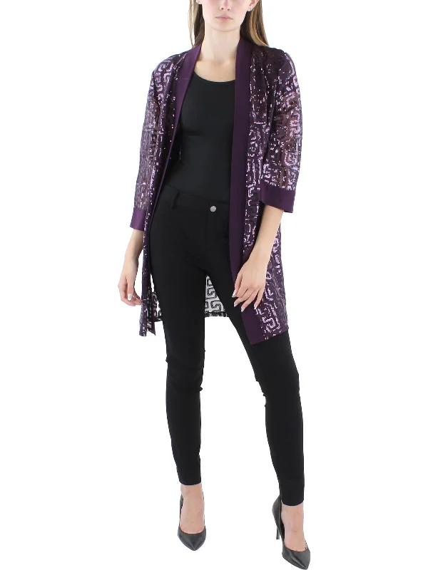 Womens Sequined Collareless Open-Front Blazer Women's Radiation Jacket