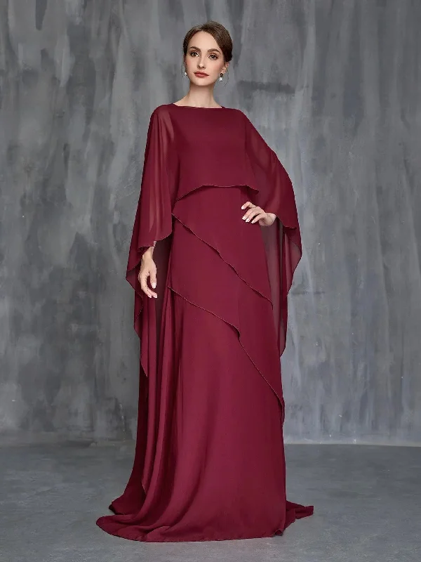 Womens' Solid Layered Hem Chiffon Cape Gown Tunics Travel practical