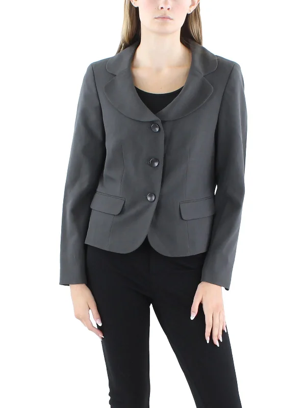 Womens Solid Polyester Double-Breasted Blazer Women's Elegant Blazer
