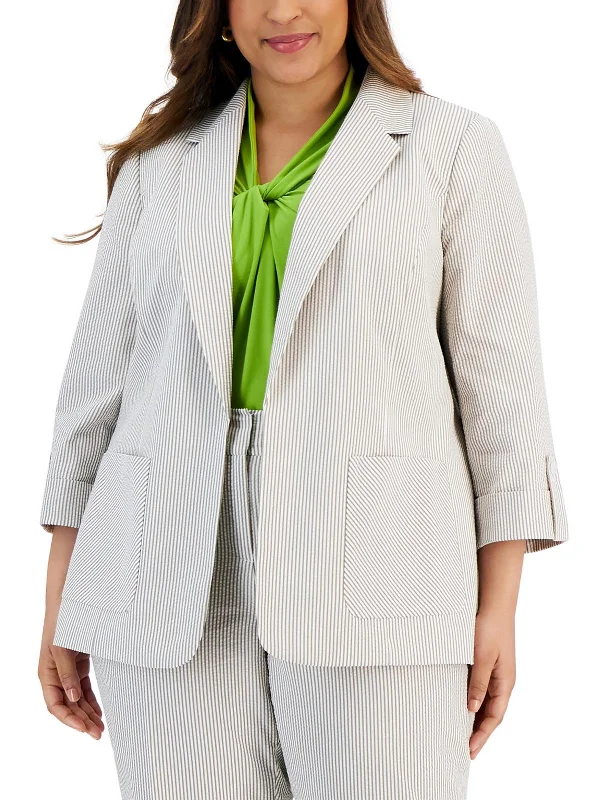 Womens Striped Seersucker Open-Front Blazer Women's Advanced Suit
