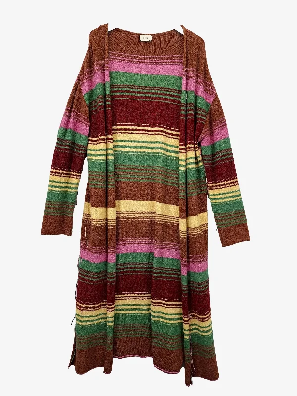 akep Striped Fringed Long Knit Cardigan Size 18 Chenille Blend Fleece Blend Nylon Blend