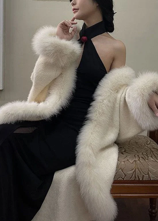French White Fur collar Faux Mink Velvet Cardigan Winter Chenille Brocade Lace