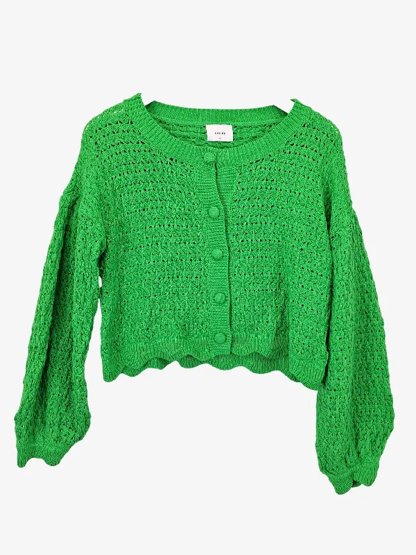 Sheike Bright Green Crochet Cropped Cardigan Size XS Bright Pastel Dark