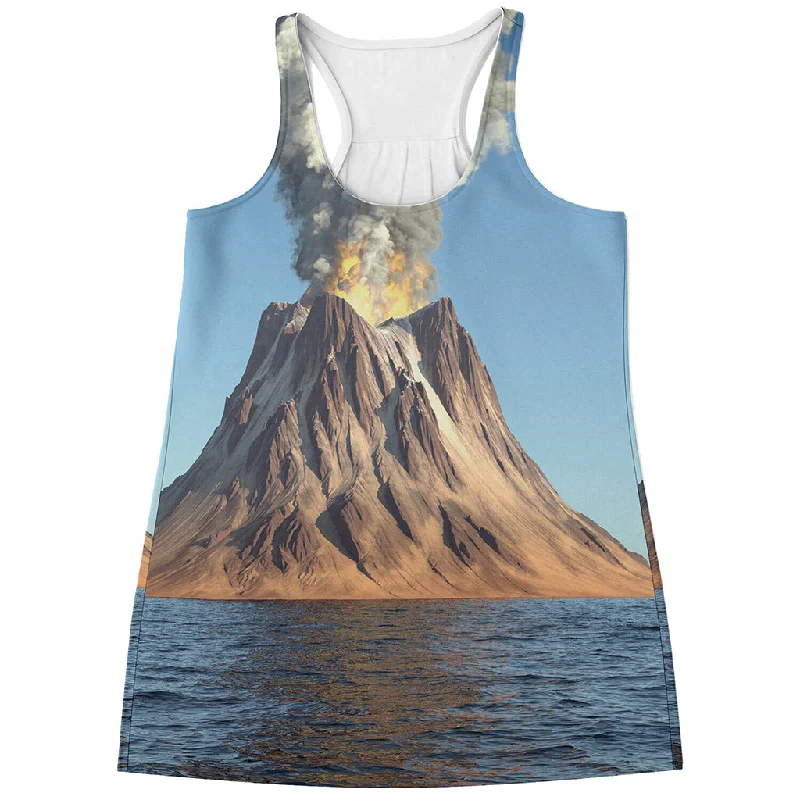 Volcanic Mountain Print Women's Racerback Tank Top rhinestone tank top