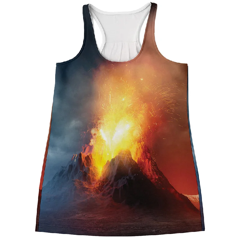 Volcano Eruption Print Women's Racerback Tank Top gold tank top